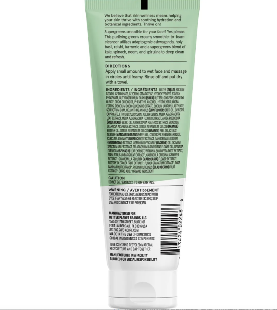 Acure - Cleanser Ultra Hydrating Green Juice 118ml