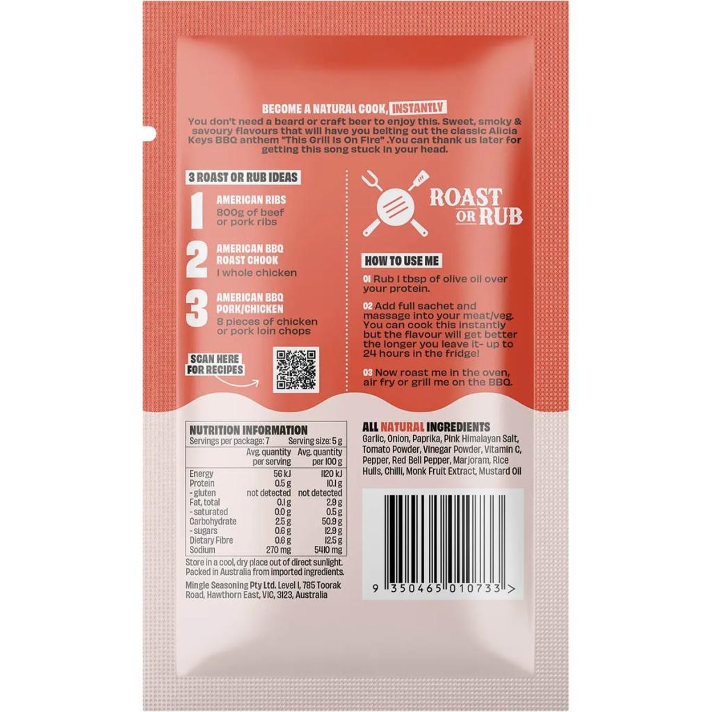 Mingle - American BBQ Roast Or Rub All Natural Seasoning 35g