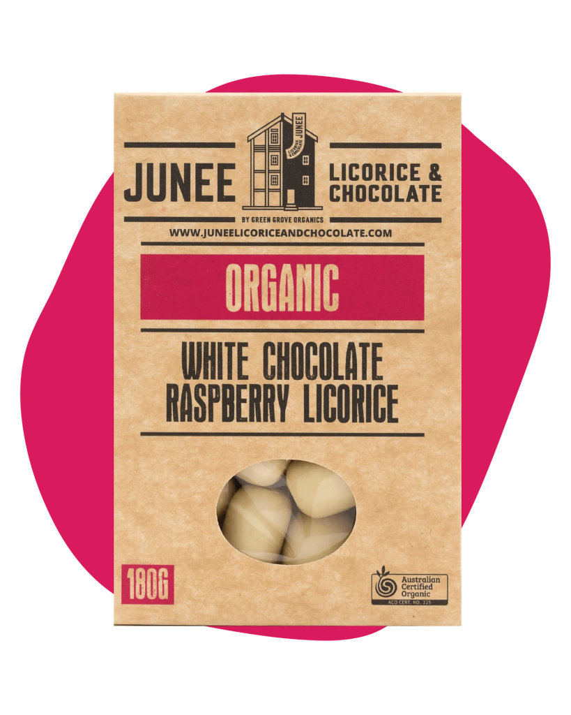 Junee - White Chocolate Raspberry Licorice 180g