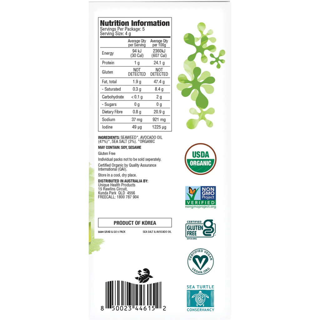 Gimme - Roasted Seaweed Snacks Grab & Go Sea Salt & Avocado Oil 5x4g