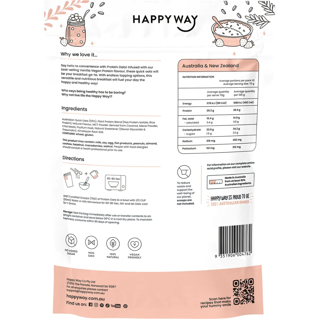 Happy Way - Vegan Protein Quick Oats Vanilla 700g