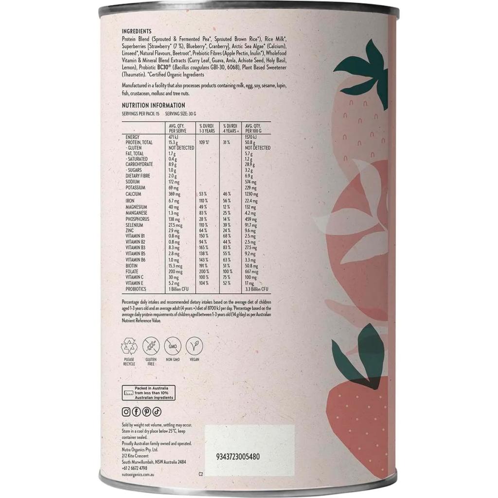 Nutra Organics - Thriving Protein Strawberries & Cream 450g