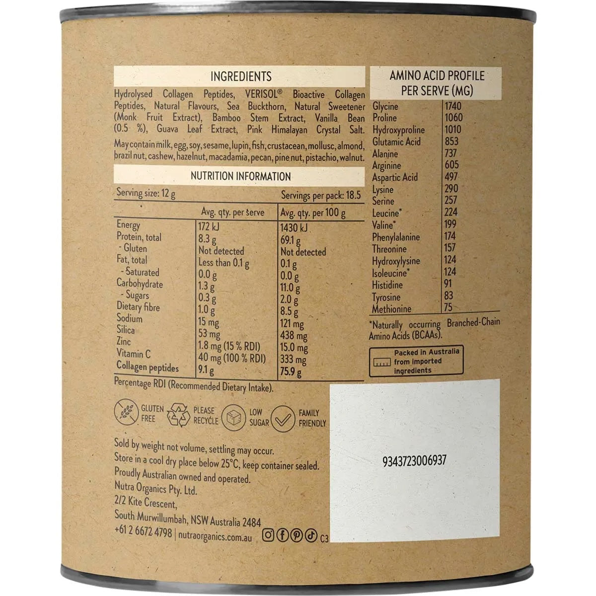 Nutra Organics - Collagen Beauty Vanilla 225g