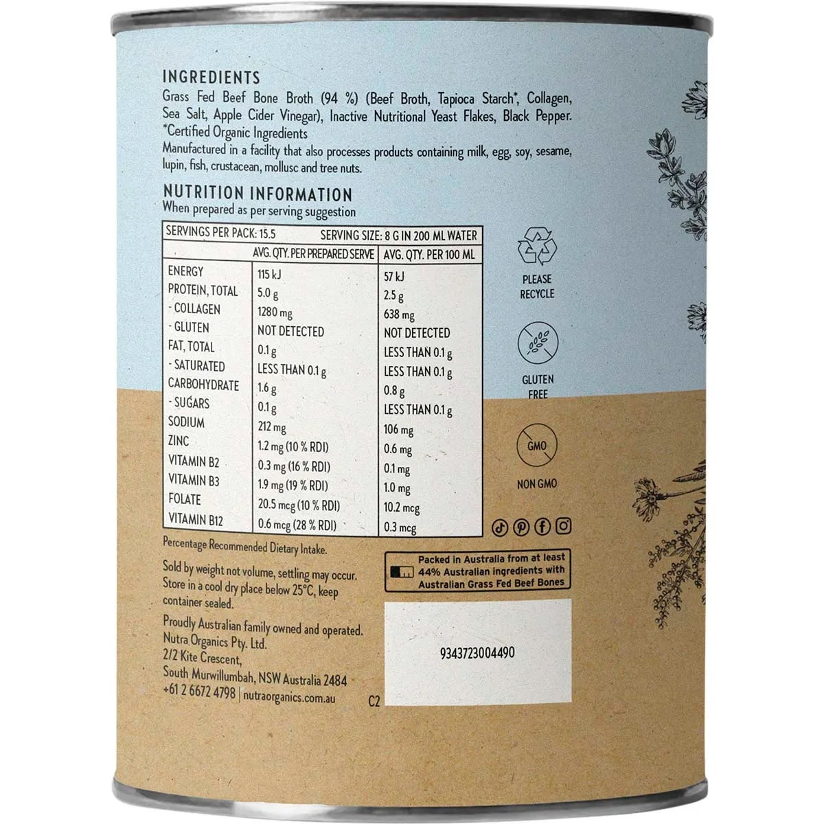 Nutra Organics - Beef Bone Broth Hearty Original 125g