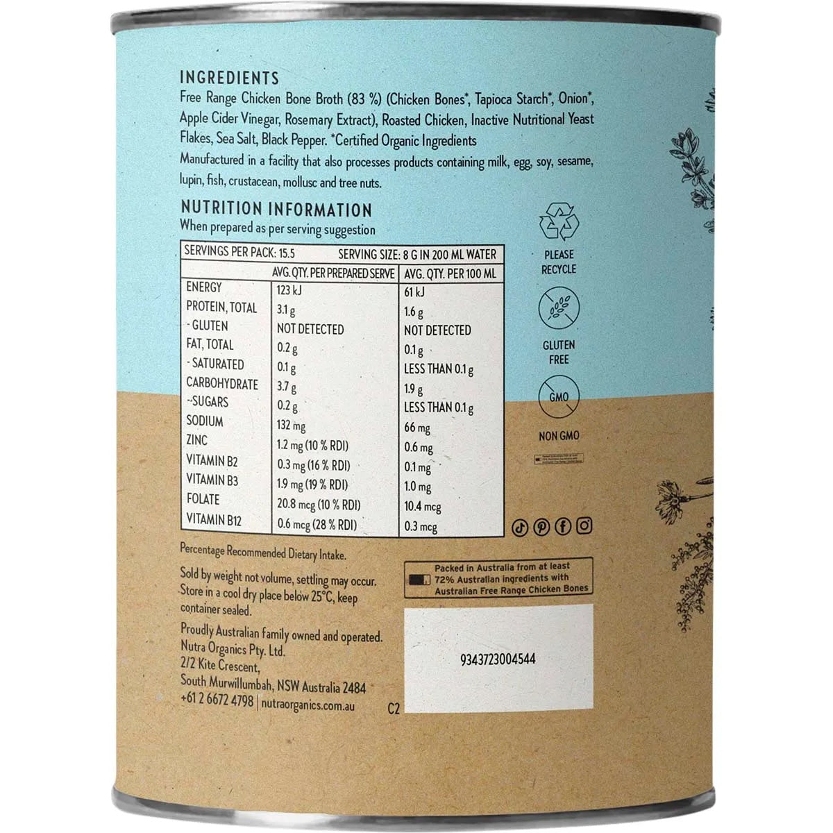 Nutra Organics - Chicken Bone Broth Homestyle Original 125g