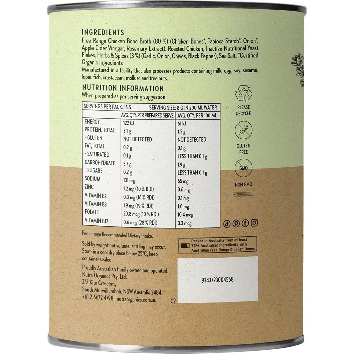 Nutra Organics - Chicken Bone Broth Garden Herb 125g