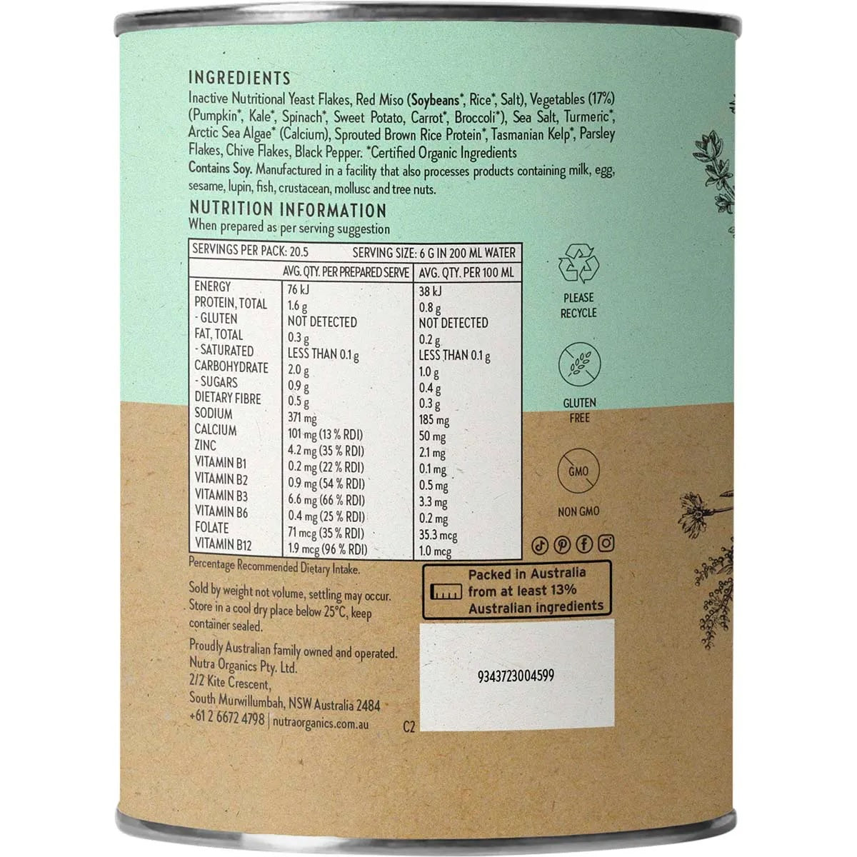 Nutra Organics - Broth Vegetable Garden Veggie 125g