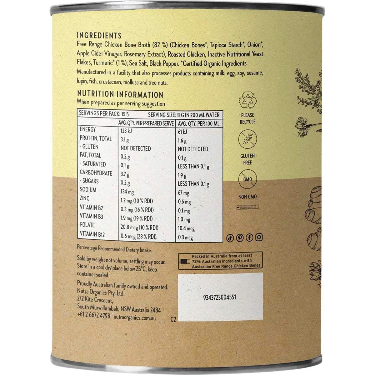 Nutra Organics - Bone Broth Chicken Turmeric 125g