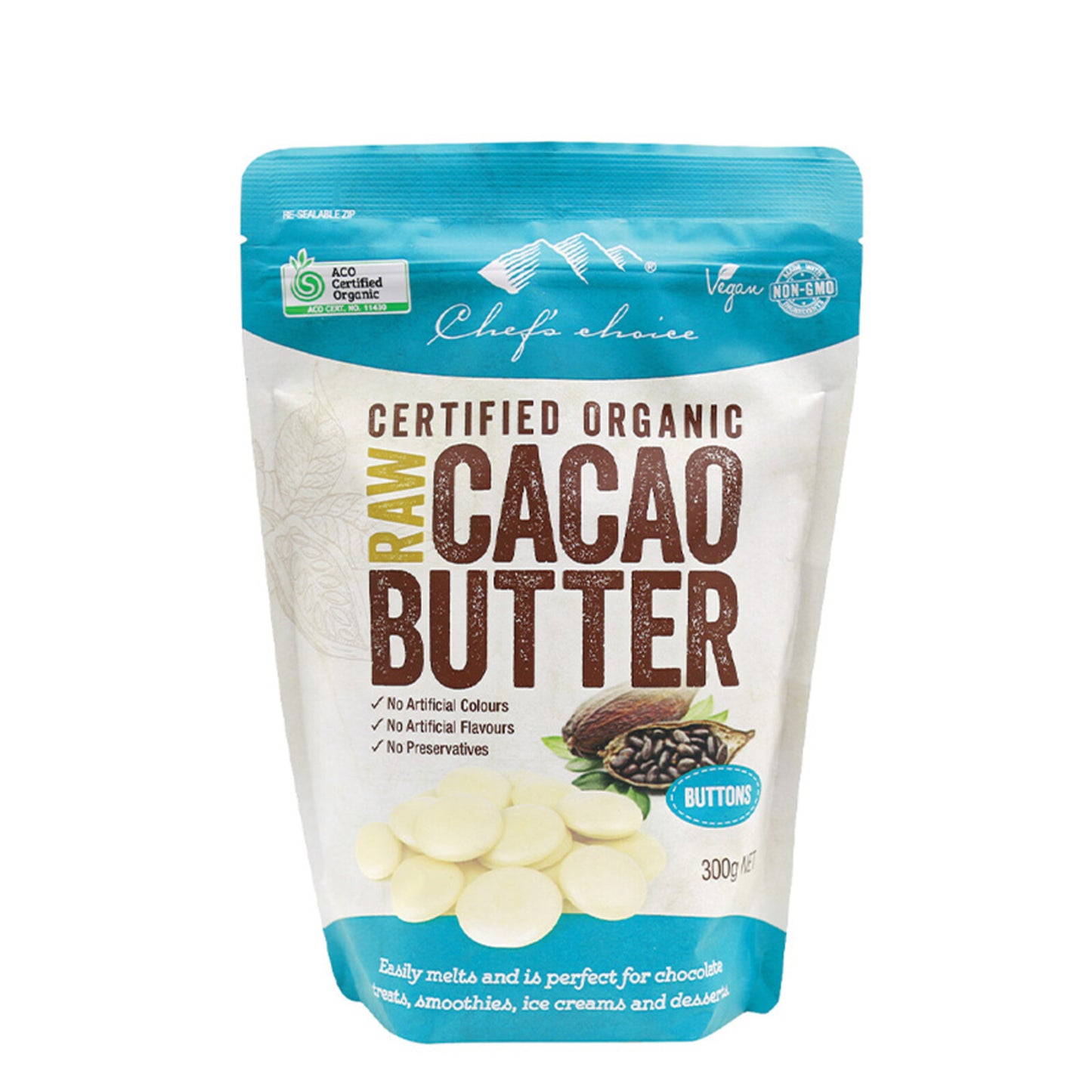 Chef's Choice - Organic Raw Cacao Butter Buttons 300g