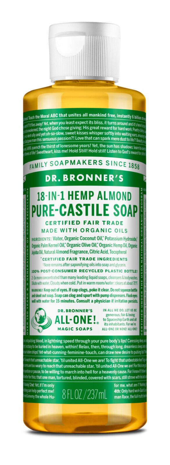 Dr Bronners - Almond Pure Castile Liquid Soap 237ml