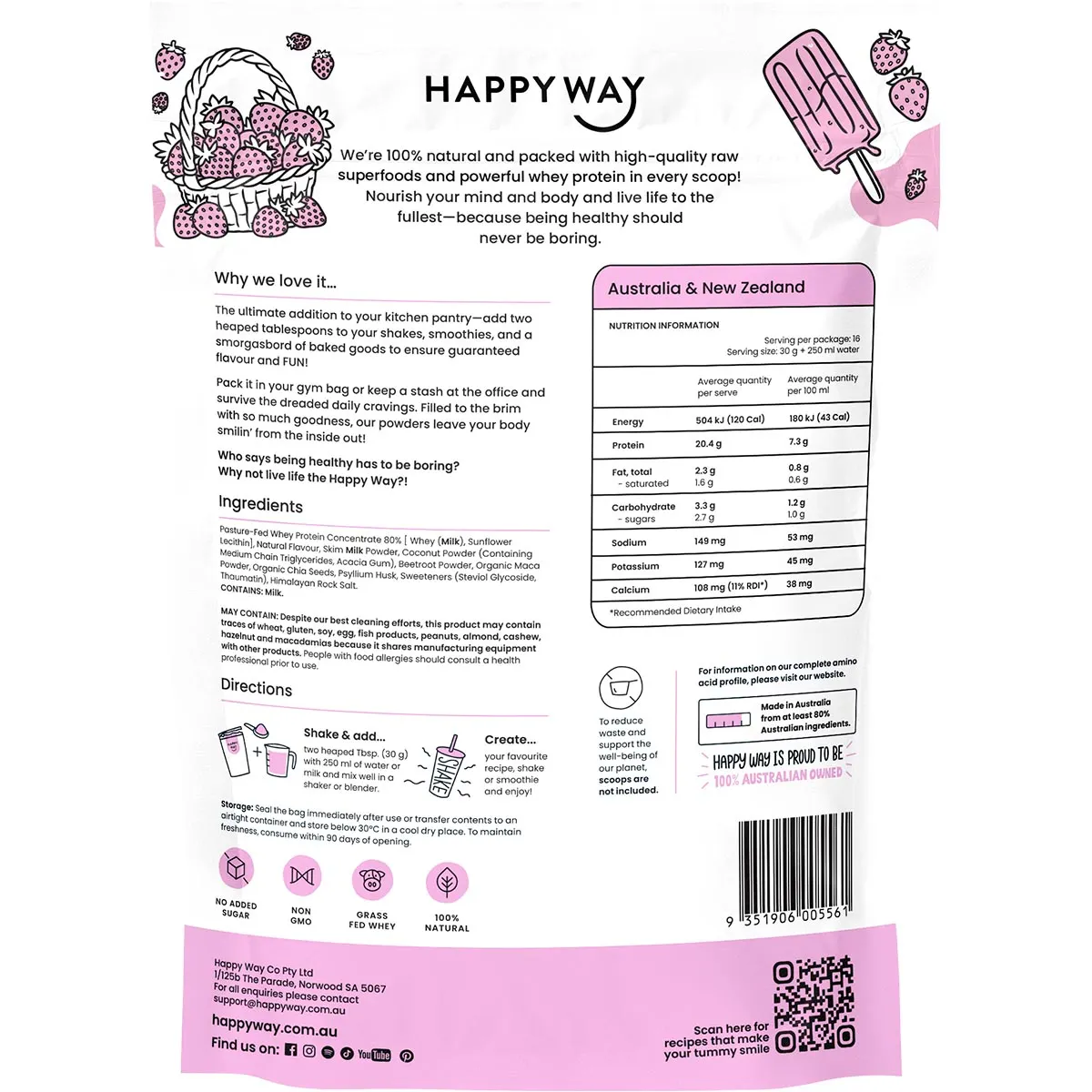 Happy Way - Whey Protein Powder Strawberry 500g