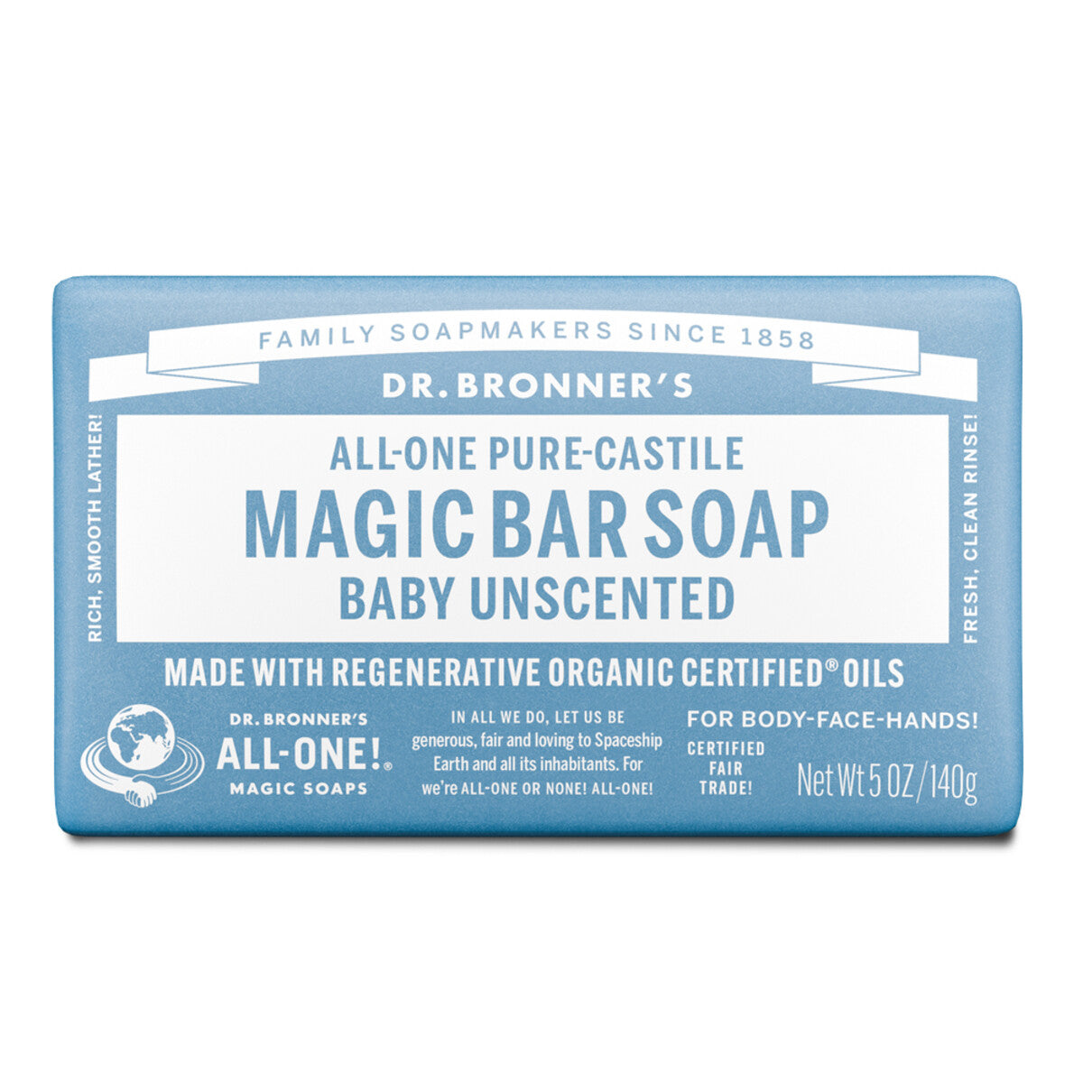 Dr Bronners - Baby Unscented Pure-Castile Magic Bar Soap 140g