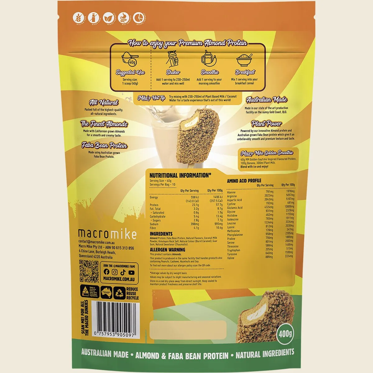 Macro Mike - Premium Almond Protein Golden Gaytime 400g