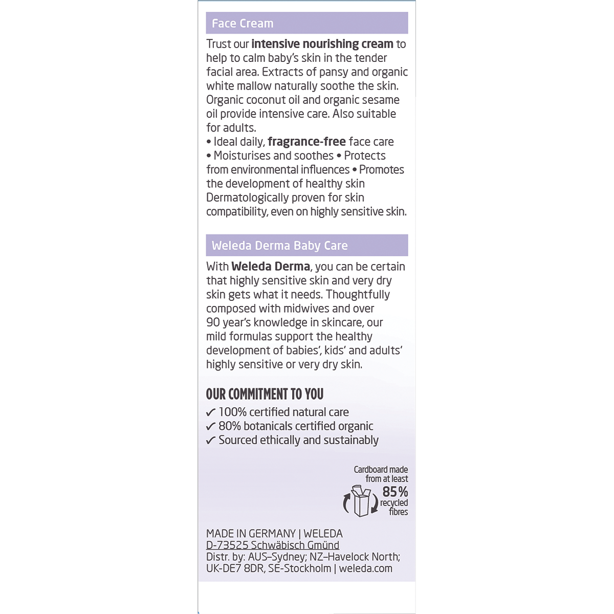 Weleda - Baby Derma Face Cream White Mallow Fragrance Free 50ml