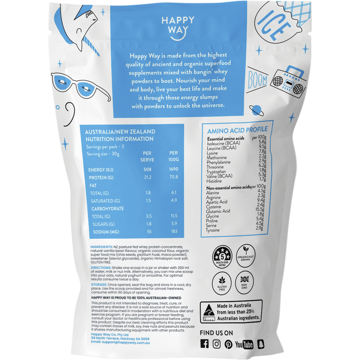 Happy Way - Whey Protein Powder Vanilla Single Serve 60g
