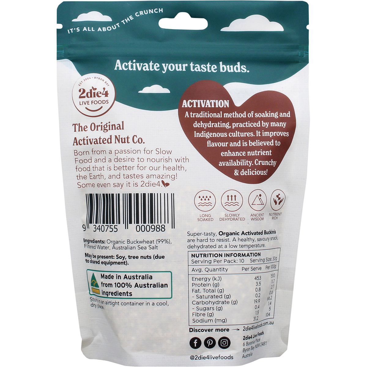 2die4 Live Foods - Organic Activated Buckinis 300g