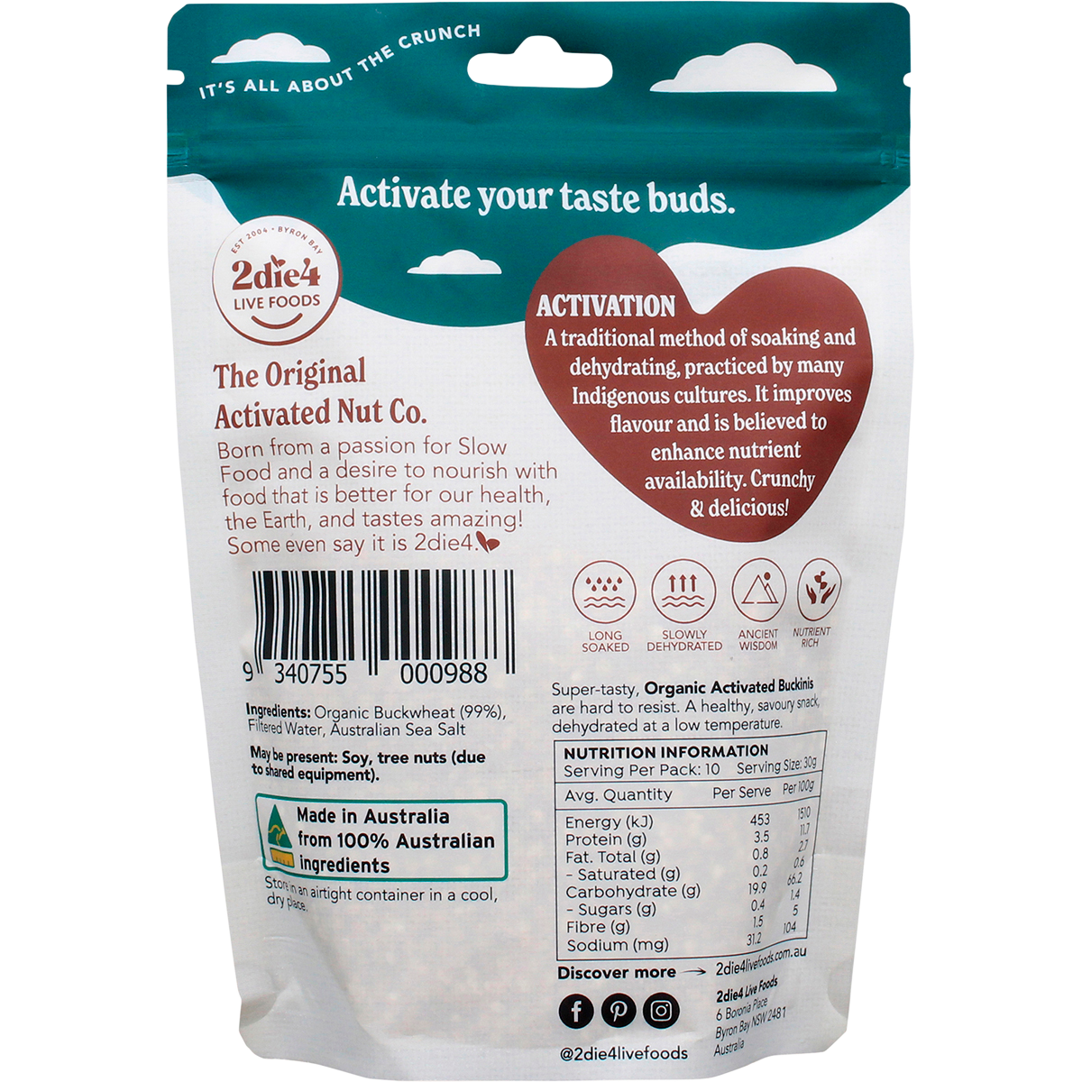 2die4 Live Foods - Organic Activated Buckinis 300g