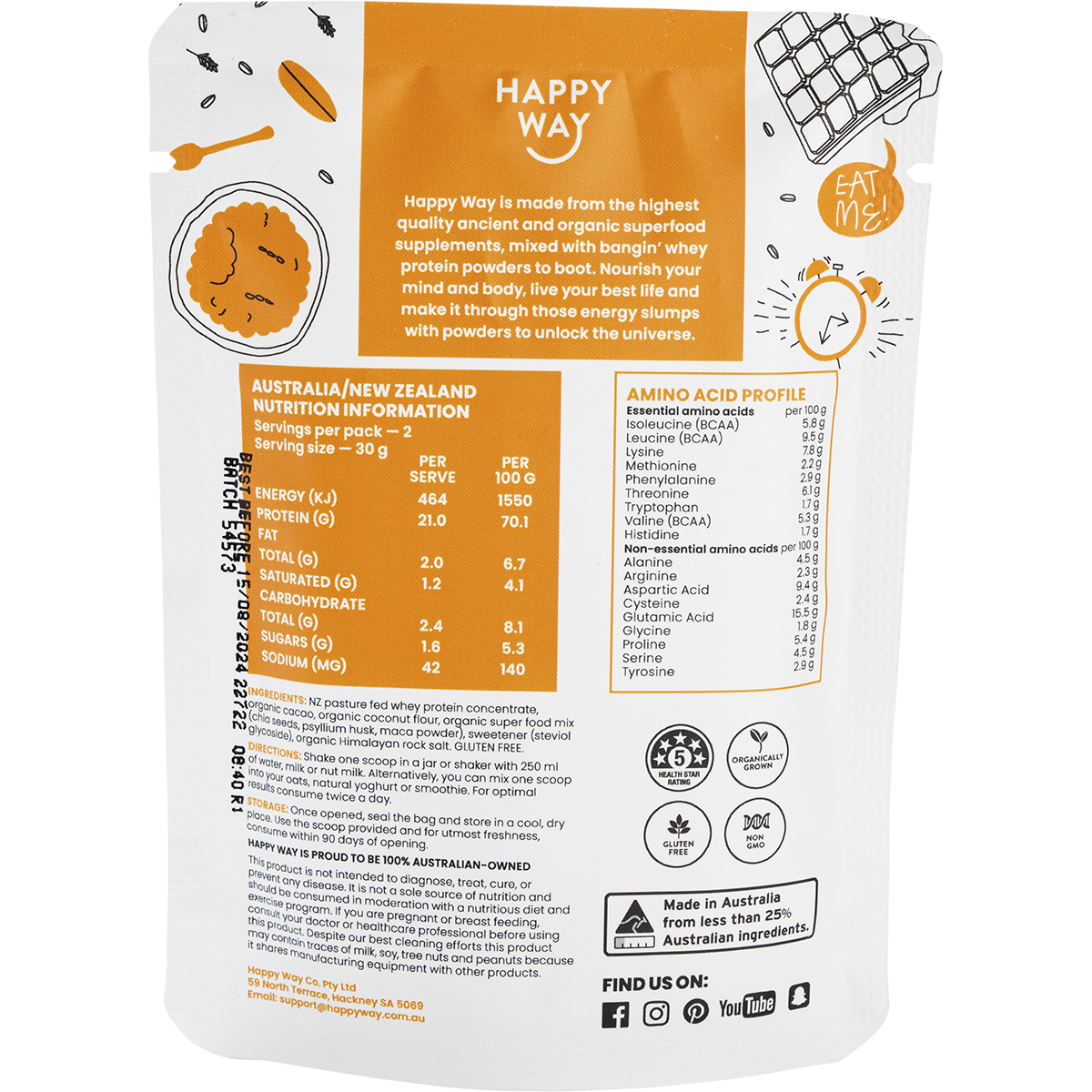 Happy Way - Whey Protein Powder Chocolate 60g
