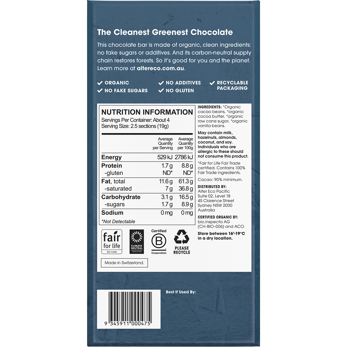 Alter Eco - Chocolate Organic Dark Super Blackout 75g