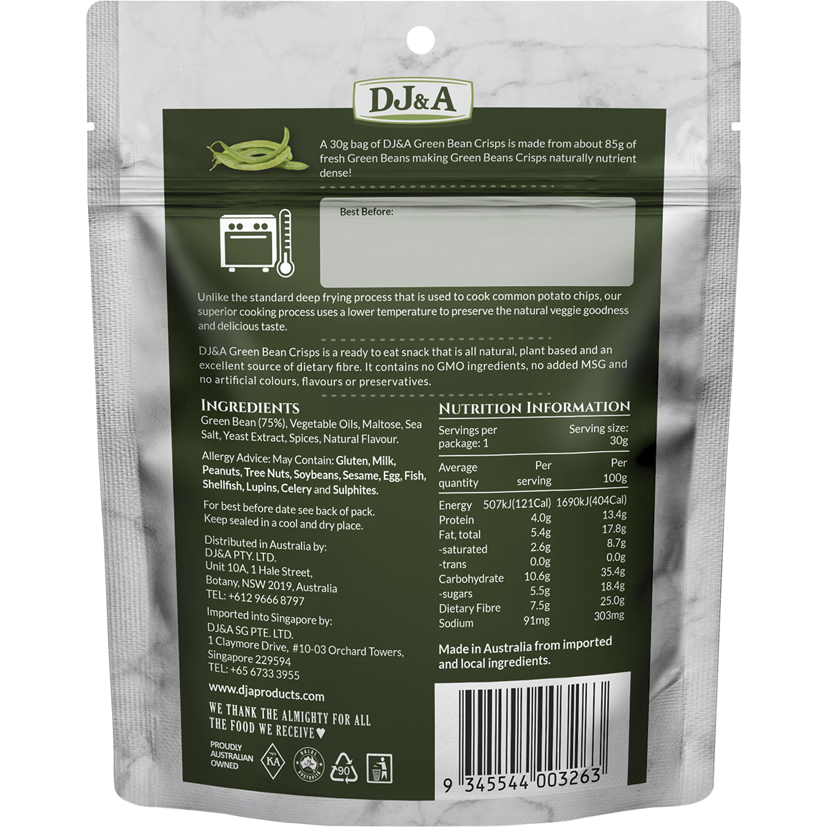 DJ&A - Green Bean Crisps 30g