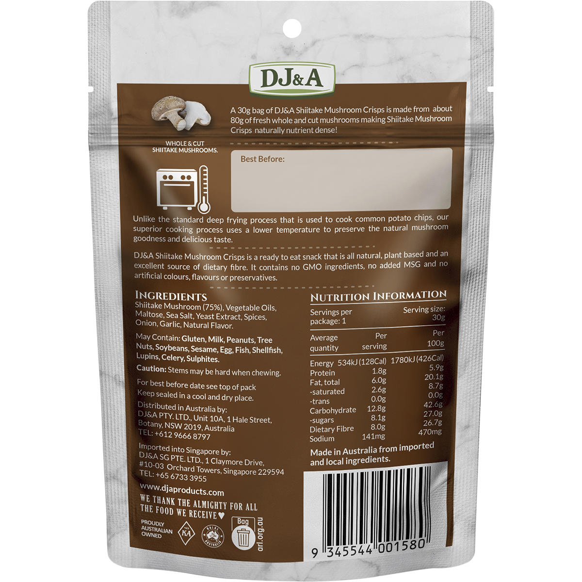 DJ&A - Shiitake Mushroom Crisps 30g