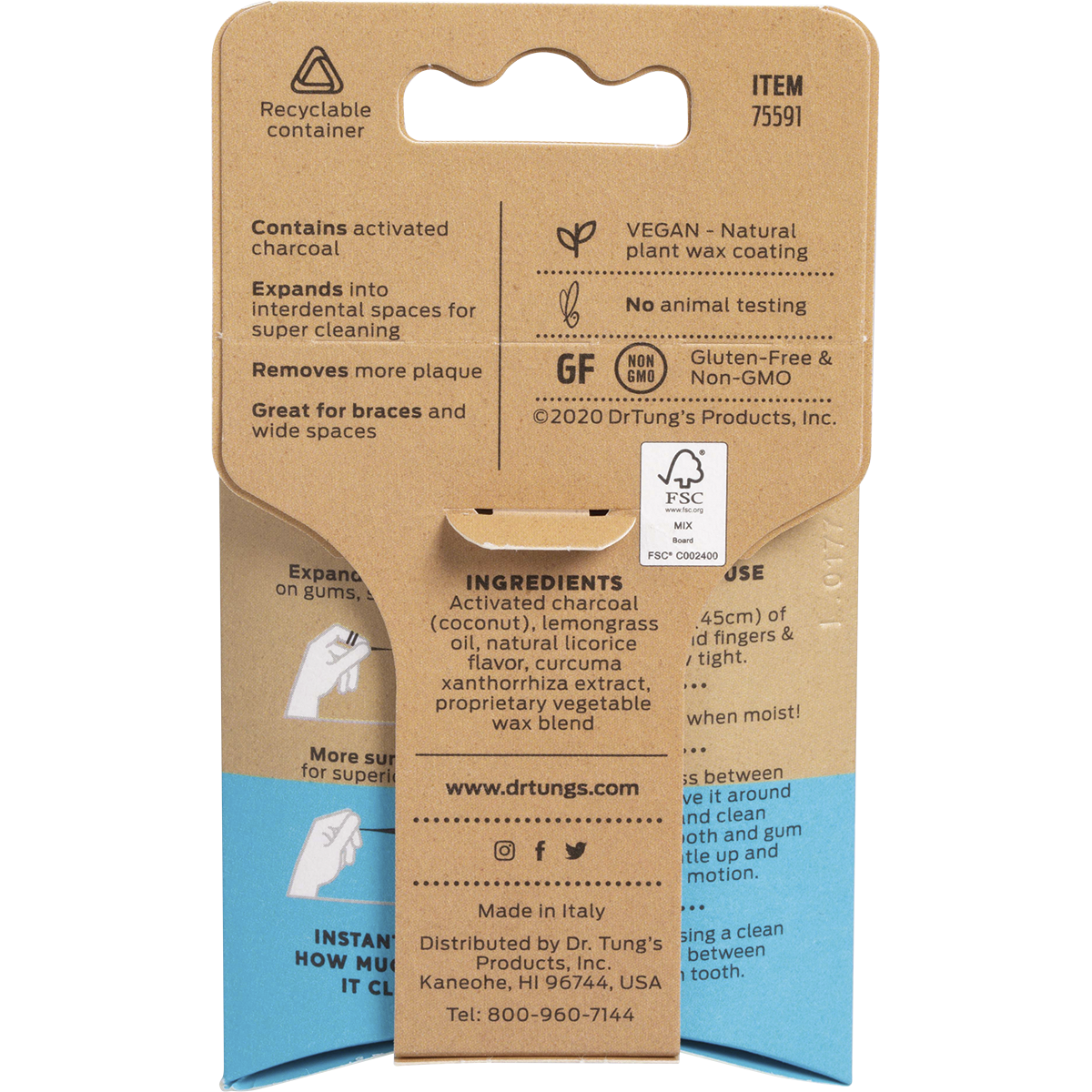 Dr Tungs - Vegan Activated Charcoal Lemongrass Floss 27m