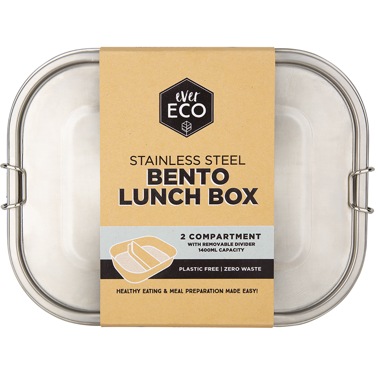 Ever Eco - Stainless Steel Bento Lunch Box 2 Compartments 1400ml