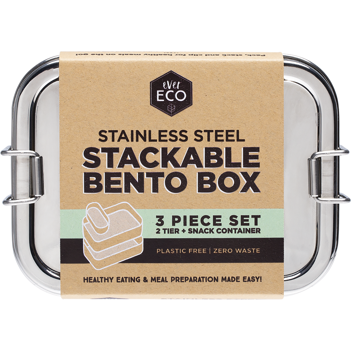 Ever Eco - Stainless Steel Stackable 2 Tier Bento + Mini Snack 1200ml