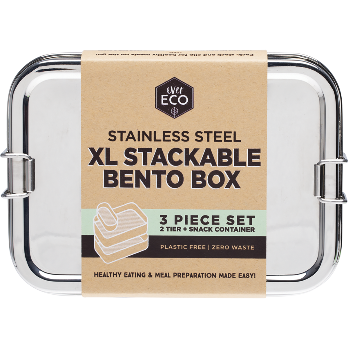 Ever Eco - Stainless Steel XL Stackable 2 Tier Bento +Mini Snack 1900ml