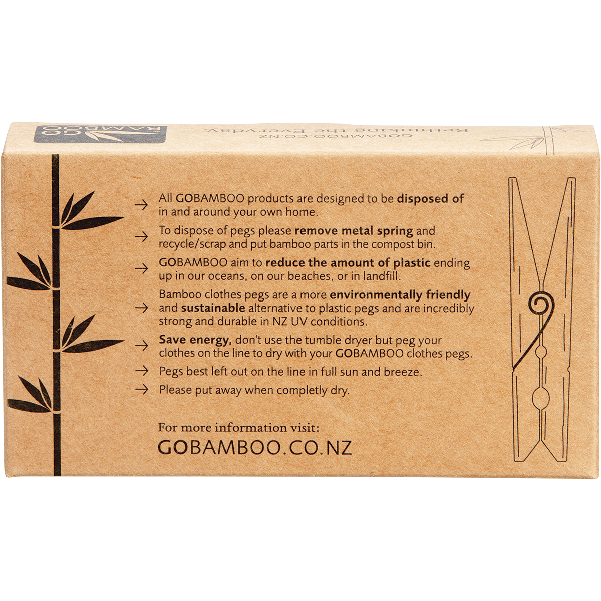 Go Bamboo - Clothes Pegs Biodegradable Bamboo 20pk