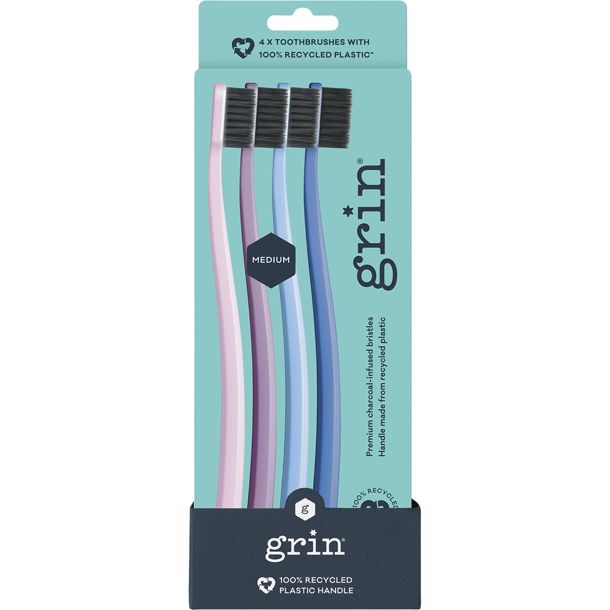 Grin - 100% Recycled Toothbrush Medium Purple 4pk