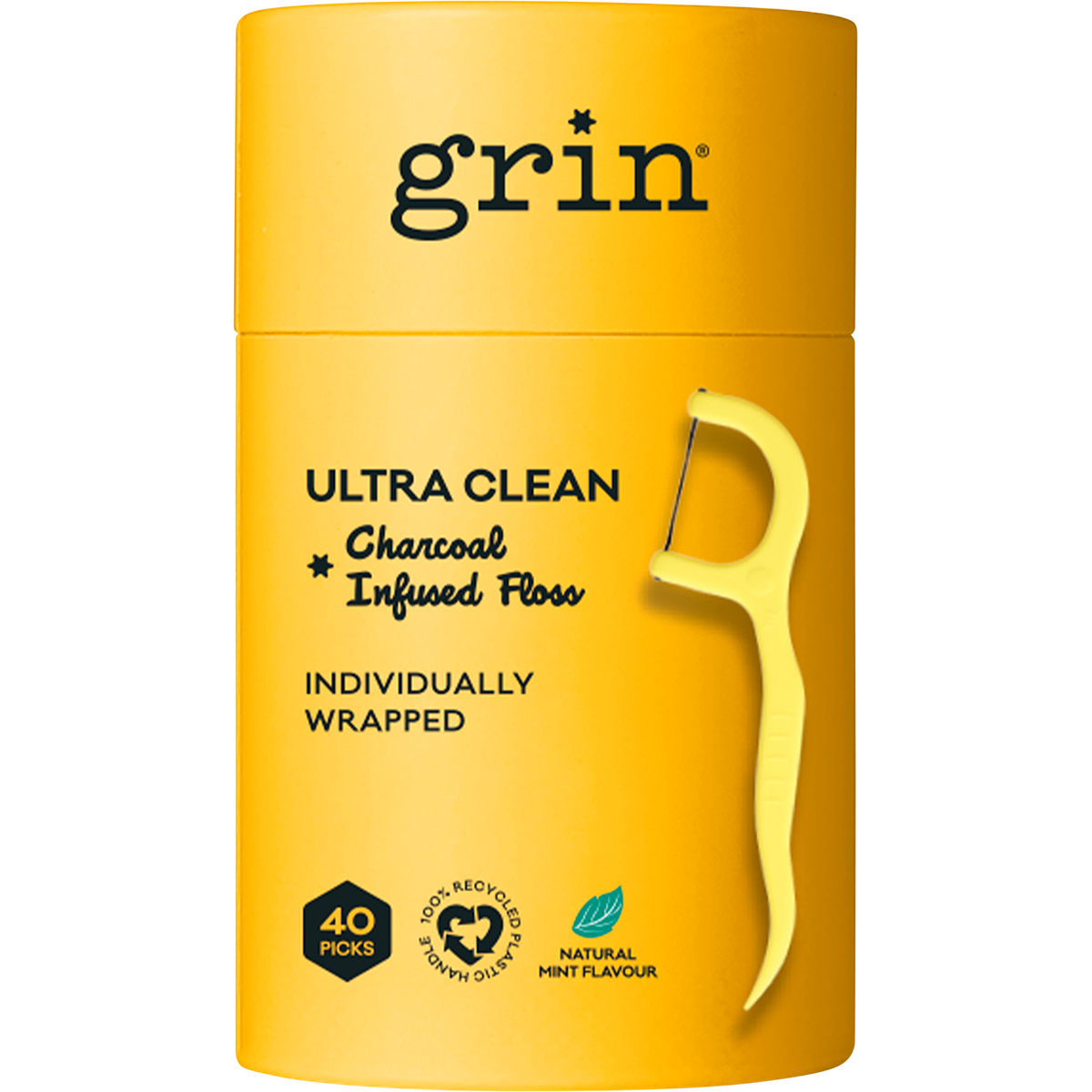 Grin - Charcoal Infused Floss Picks Ultra Clean 40pcs