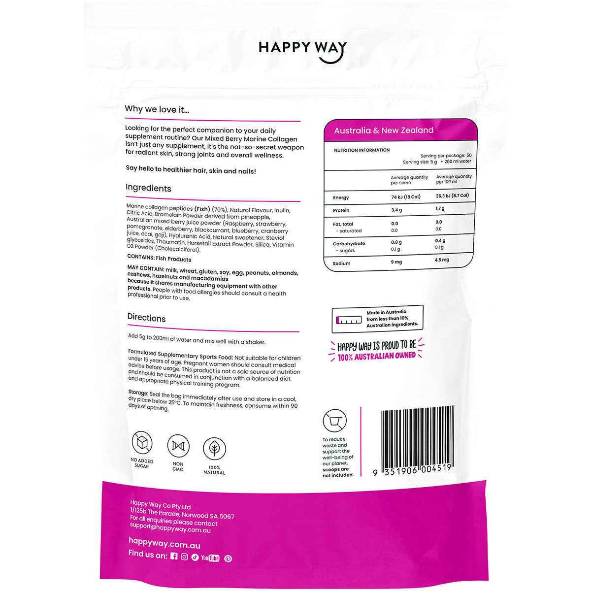Happy Way - Marine Collagen + Vitamin D Mixed Berry 250g