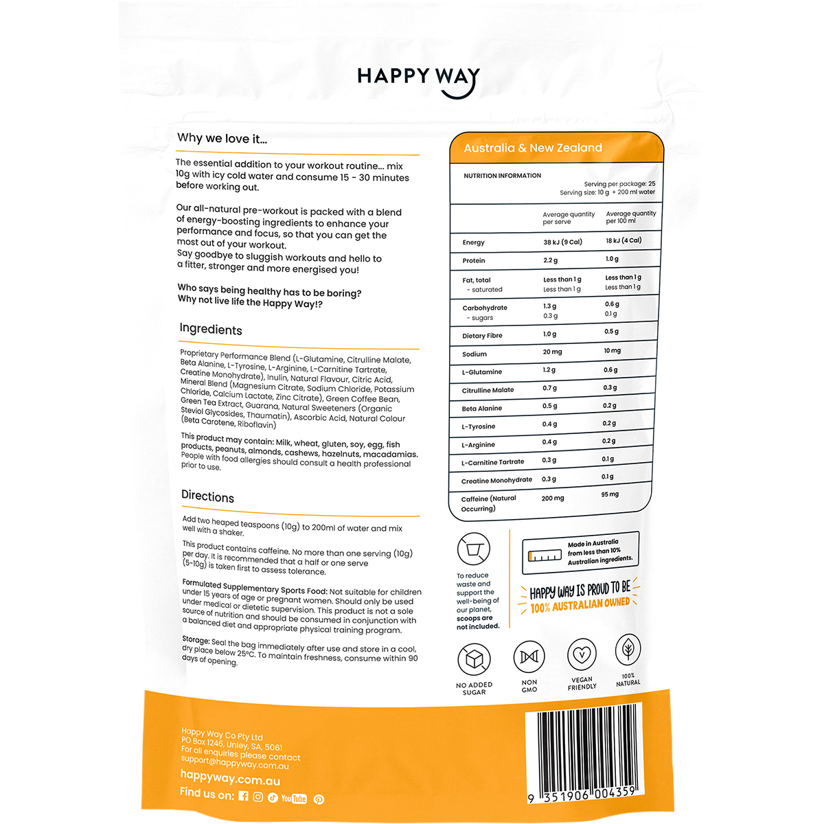 Happy Way - Pre-Workout Powder Passionfruit 250g