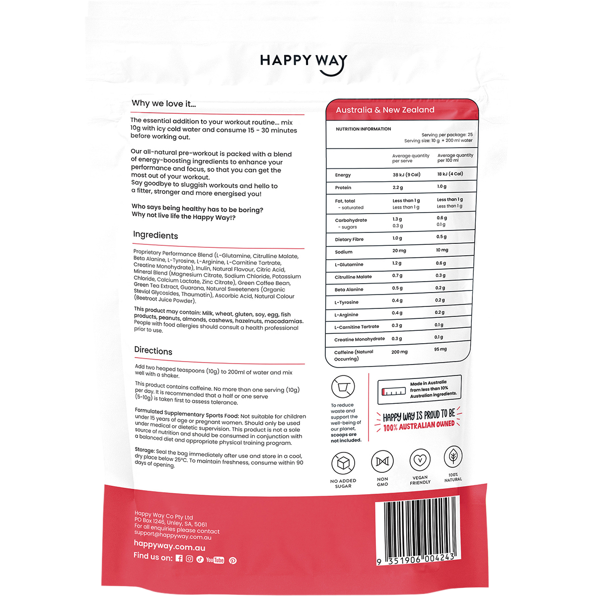Happy Way - Pre-Workout Powder Watermelon 250g