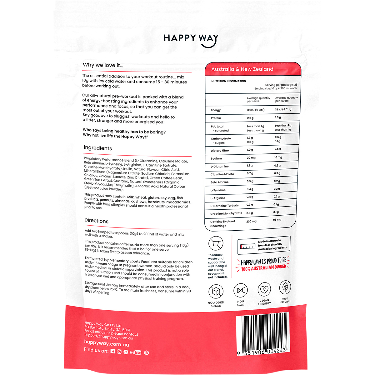 Happy Way - Pre-Workout Powder Watermelon 250g