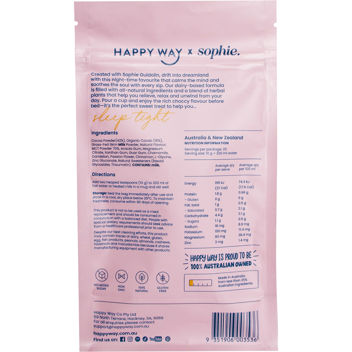 Happy Way - Sophie's Sleep Tight Hot Choccy Whey 200g