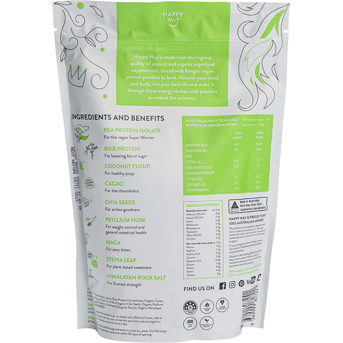 Happy Way - Pea Protein Powder Chocolate 500g