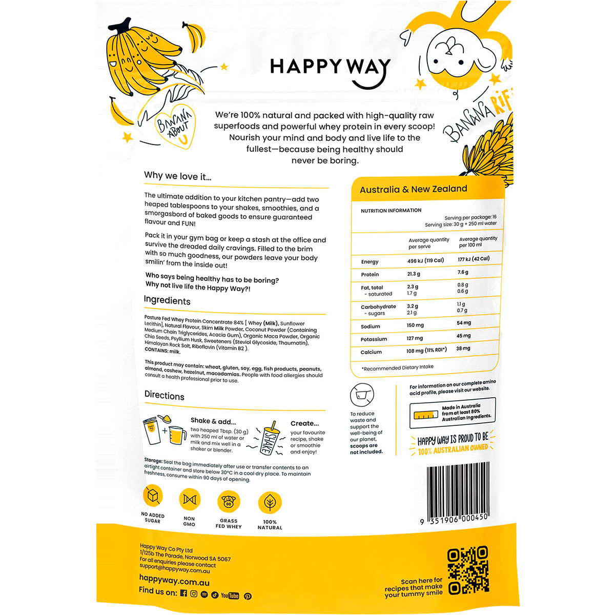 Happy Way - Whey Protein Powder Banana 500g