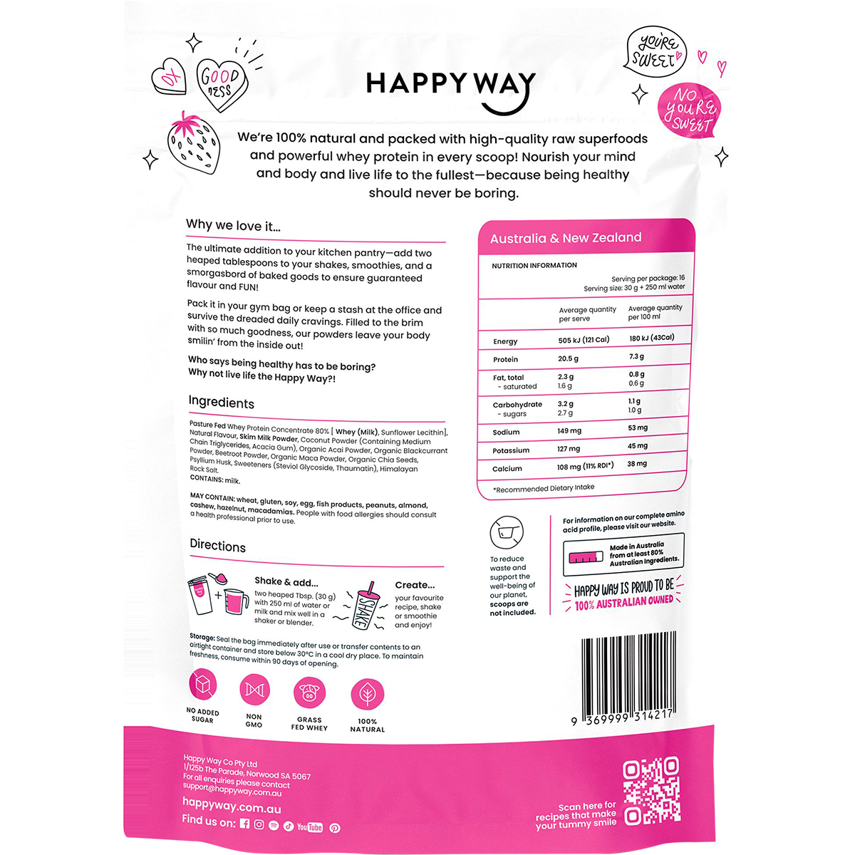Happy Way - Whey Protein Powder Berry 500g