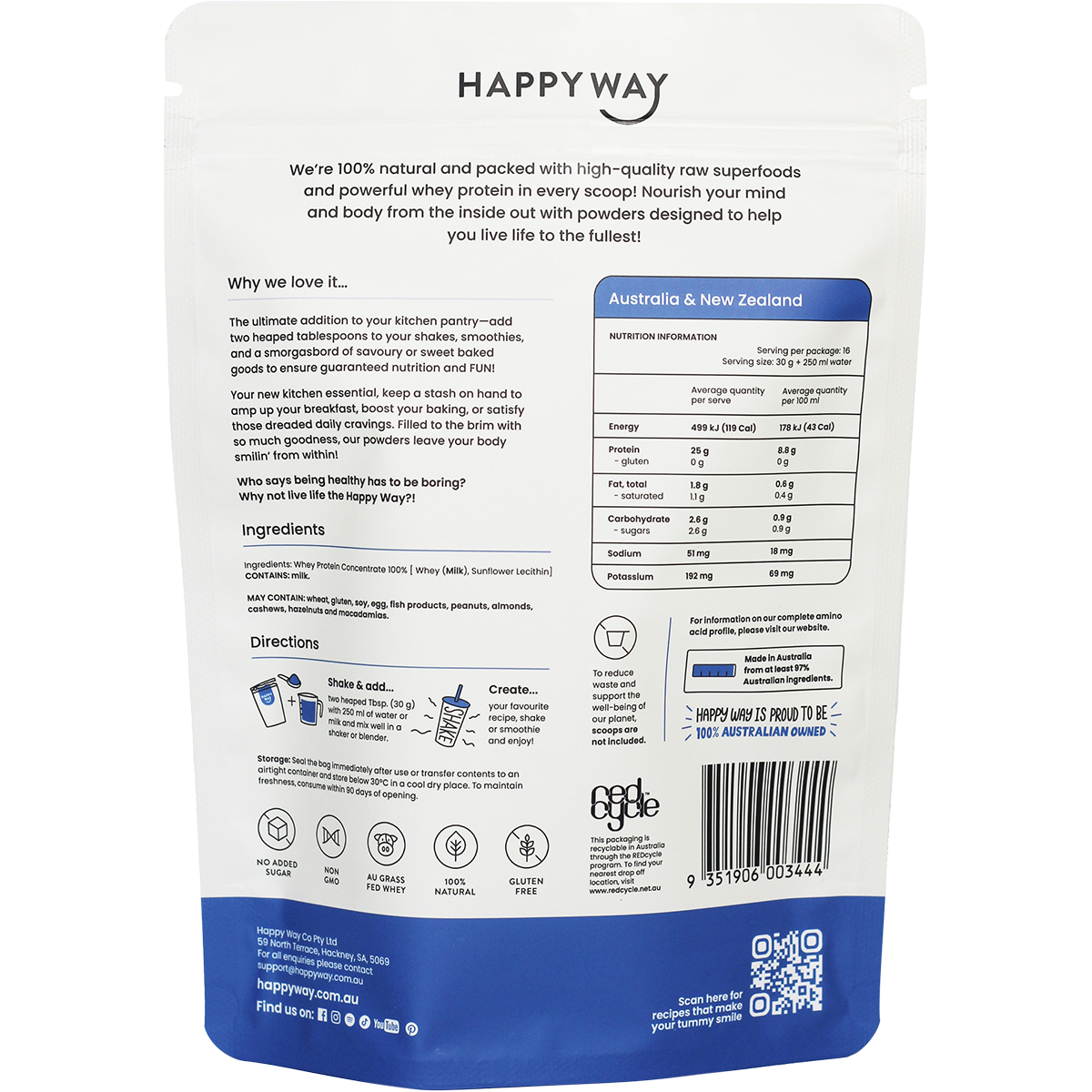 Happy Way - Whey Protein Powder Flavourless 500g