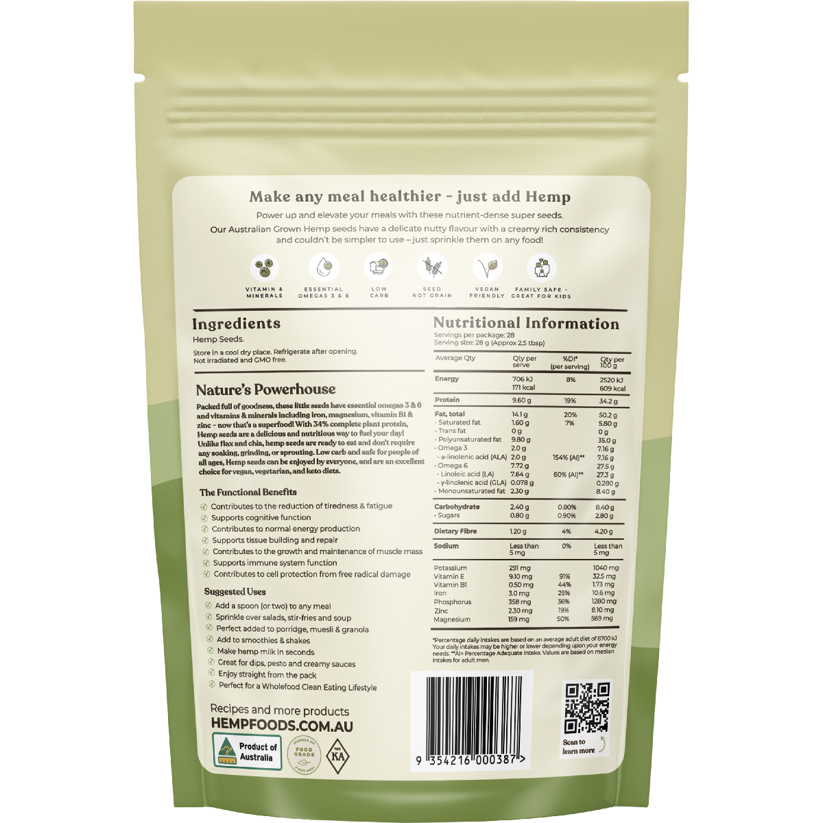 Hemp Foods Australia - Australian Hemp Seeds Hulled 800g