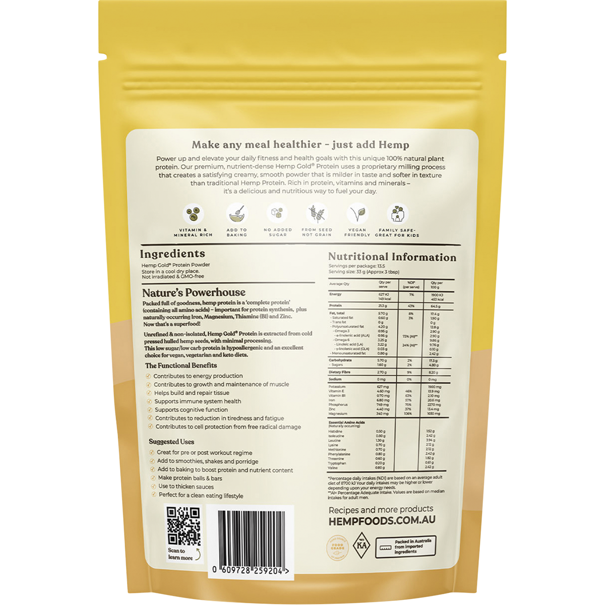 Hemp Foods Australia - Organic Hemp Gold Protein 450g