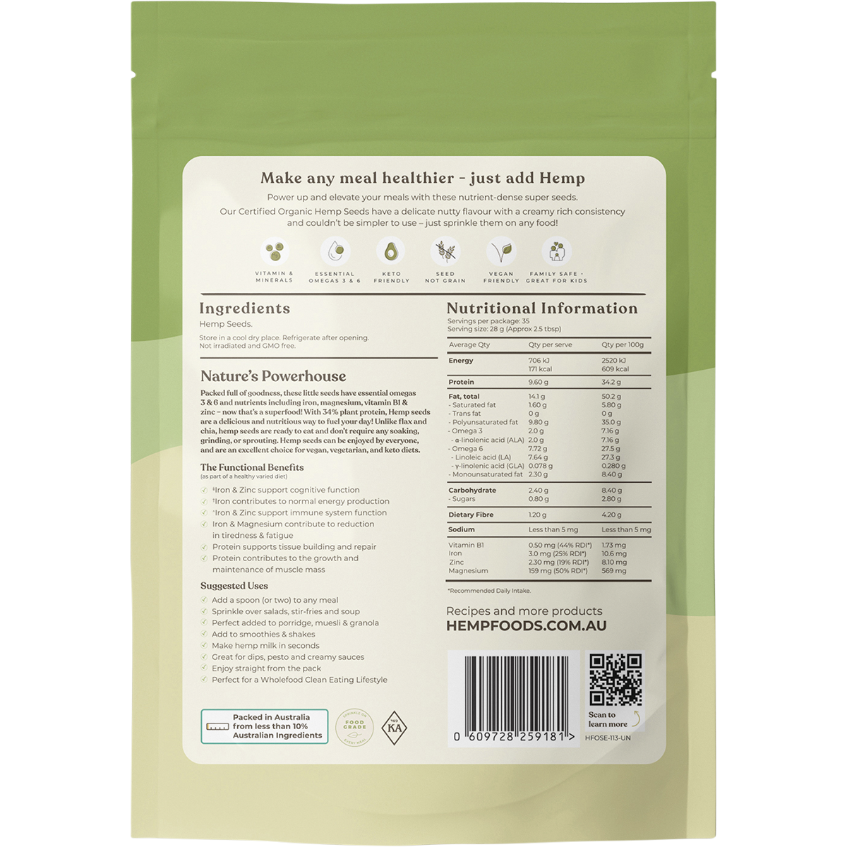 Hemp Foods Australia - Organic Hemp Seeds Hulled 1kg