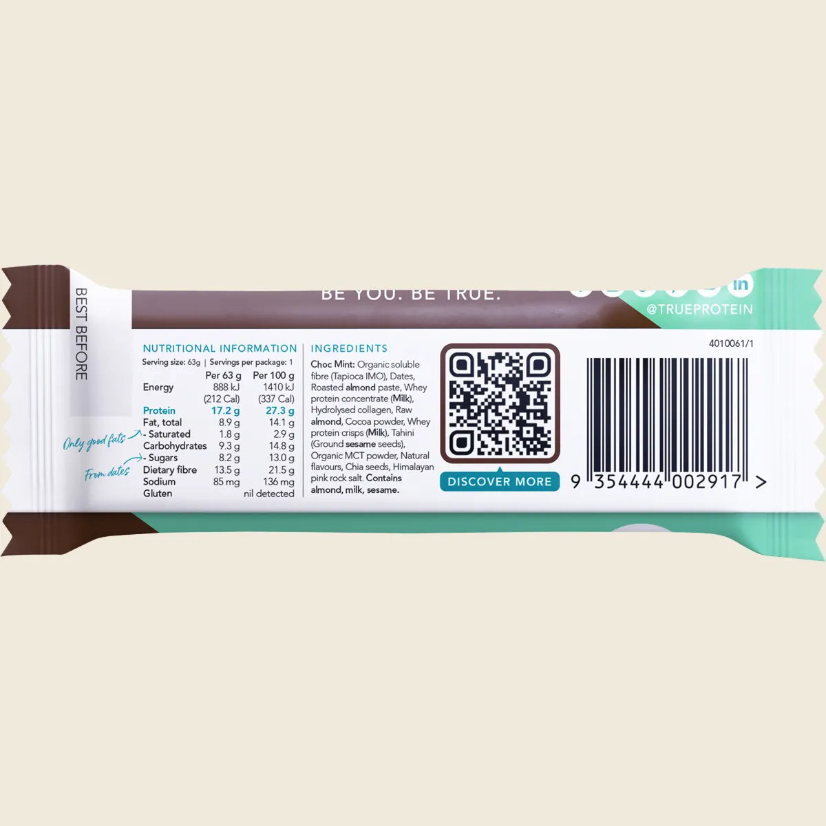 True Protein - Protein Bar Choc Mint 63g