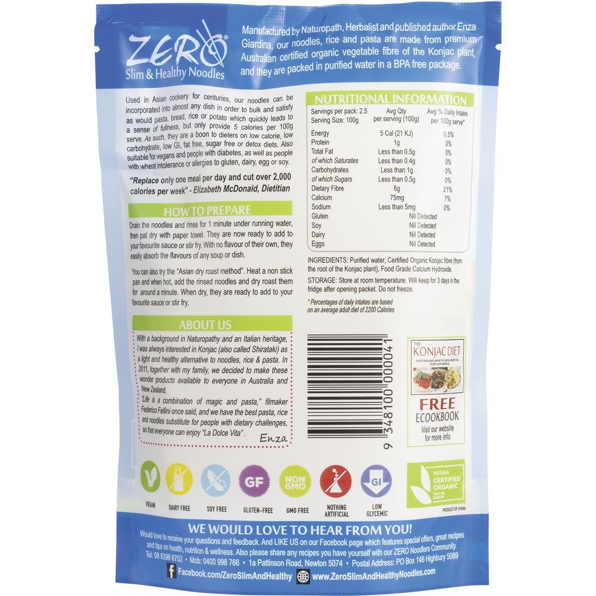 Zero Slim & Healthy - Certified Organic Konjac Lasagna Style 400g