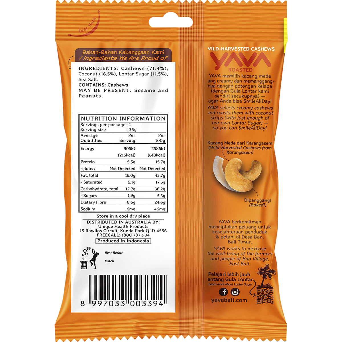 Yava - Wild Harvested Cashews Roasted 35g