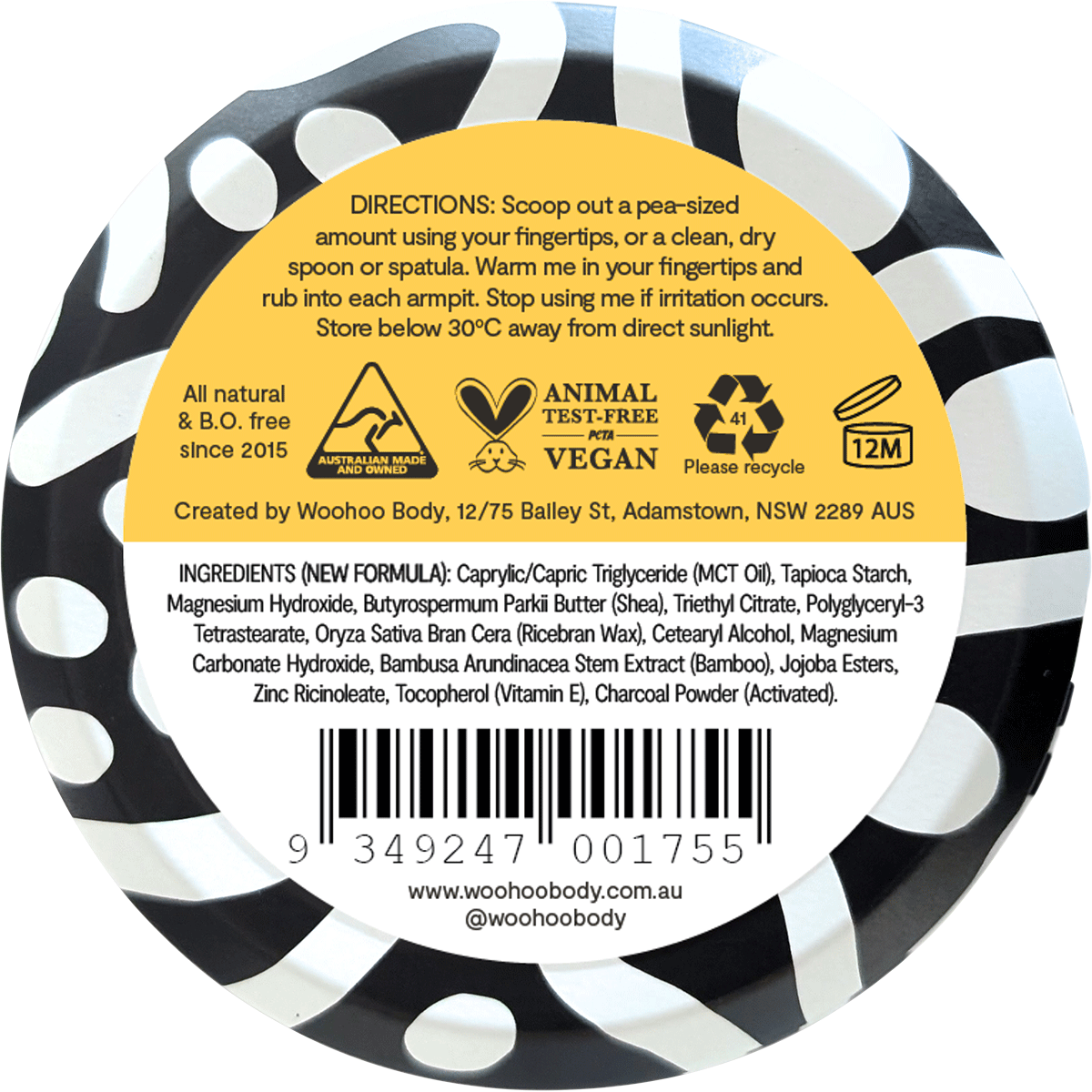 Woohoo - Deodorant Paste Tin Mellow Sensitive Bicarb Free 60g