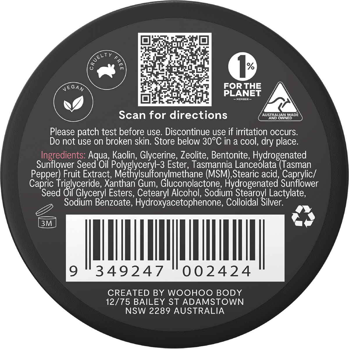 Woohoo - Armpit Detox Mask Tin Detoxifying Clay & Silver Mask 50g