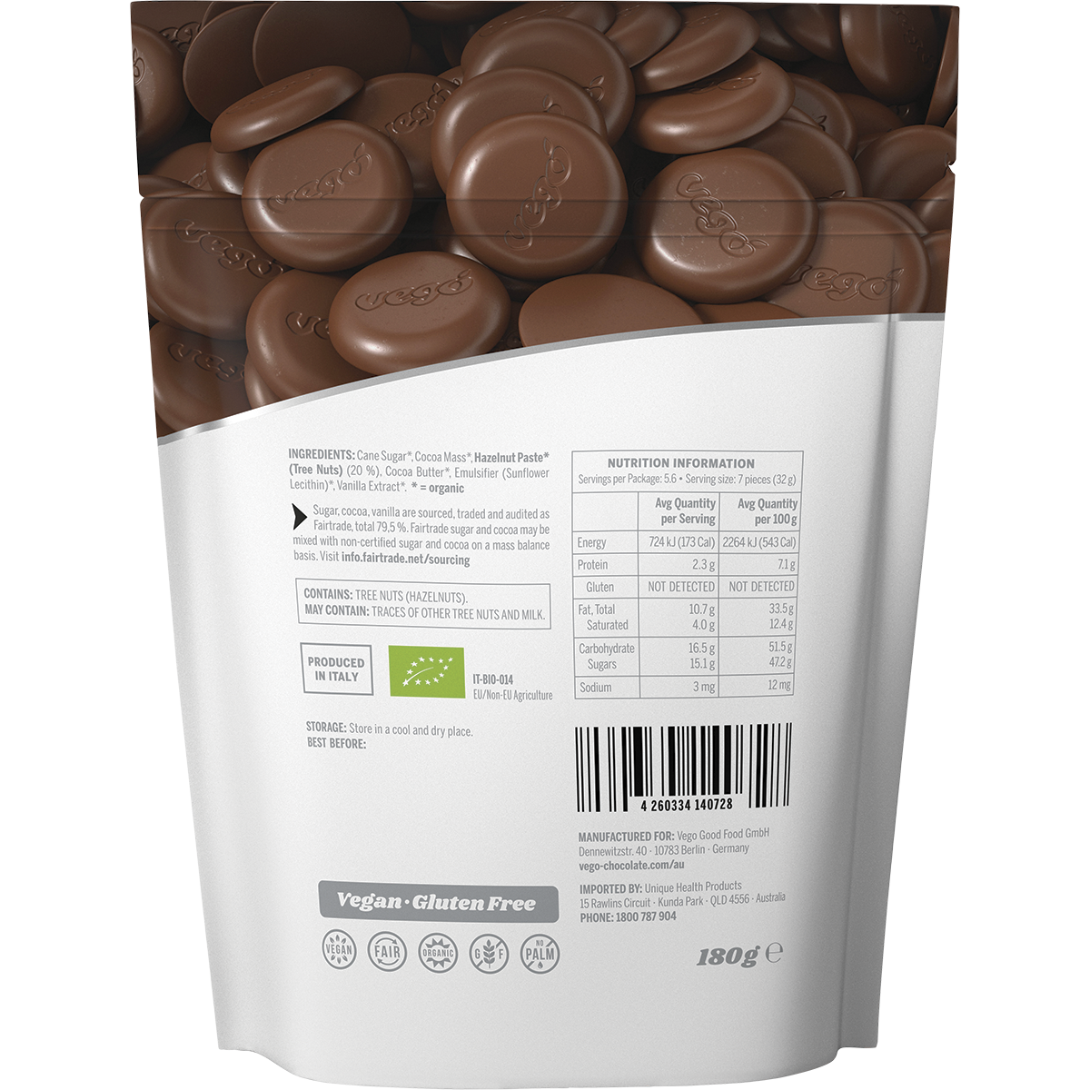 Vego - Fine Hazelnut Chocolate Melts 180g